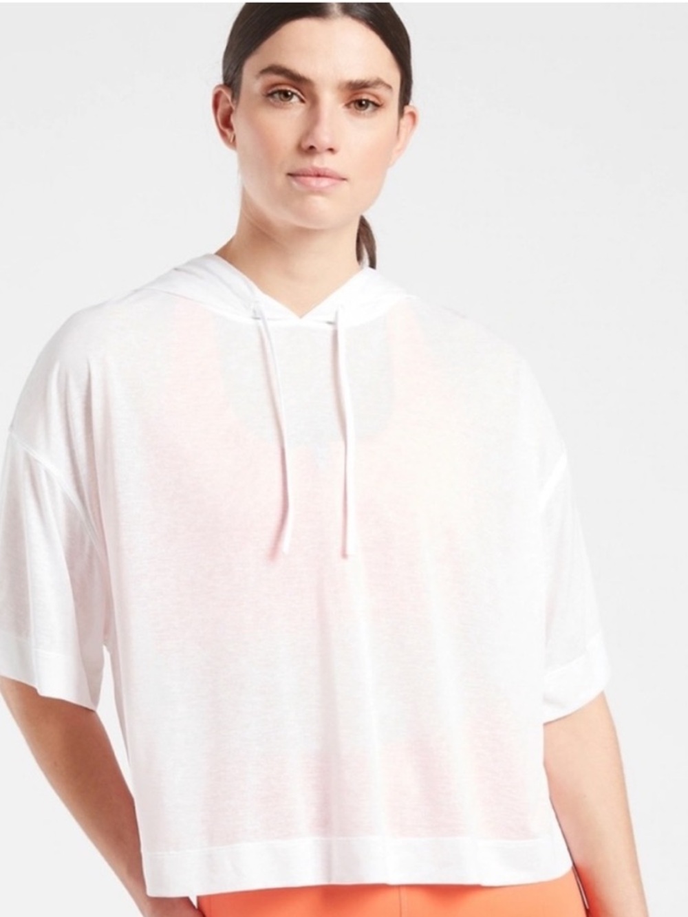 Athleta Uptempo Short Sleeve Cropped Hoodie - White Activewear Top - Women’s M